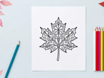 Decorative maple leaf illustration for design projects. Artistic botanical drawing for creative use.