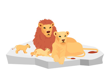 Lion family on rock flat color vector illustration preview picture
