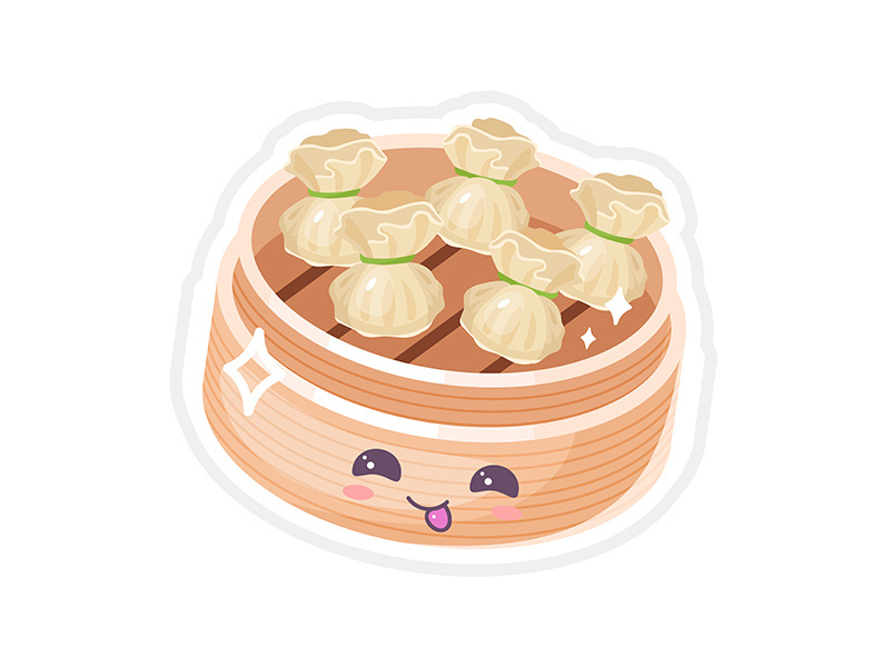 Chinese dim sum cute kawaii vector characters set