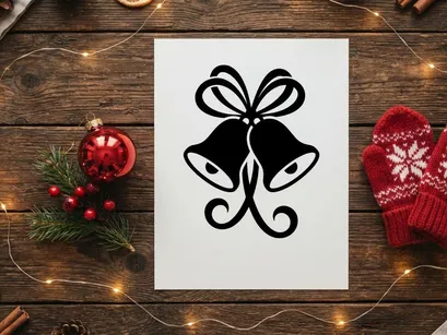 Schwarz-weißes Weihnachtsglocken-Symbol mit dekorativer Schleife für Weihnachtsdesign-Projekte