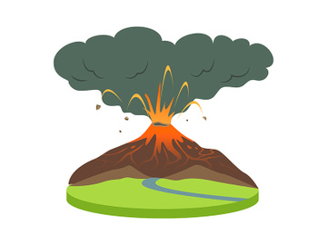 Volcano eruption in rural area cartoon vector illustration preview picture
