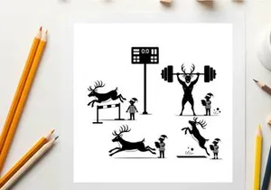 Reindeer athletic events silhouette with people and scoreboard