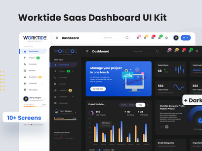 🚀 Worktide SaaS Admin Dashboard – Light & Dark Mode UI!