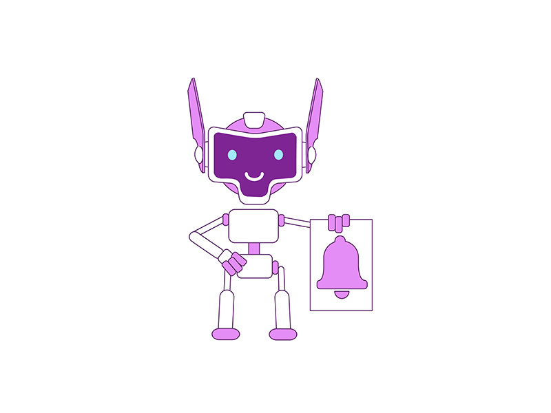 Cute modern robot with bell violet linear object