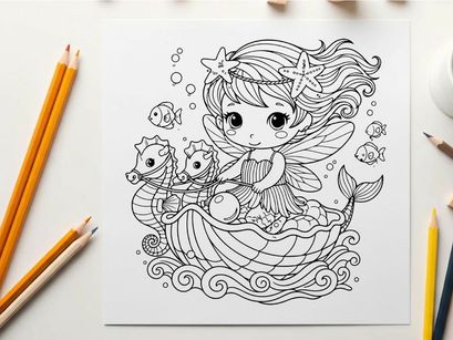 Mermaid fairy with seahorses underwater fantasy vector illustration