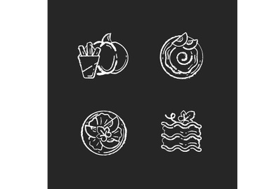 Gourd recipes chalk white icons set on black background preview picture