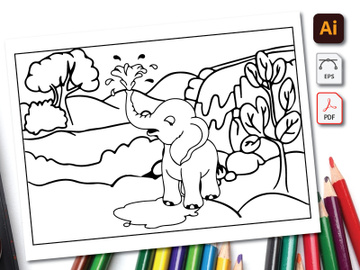 Elephant Coloring Book Line Art Design preview picture