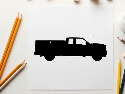 Silhouette of a pickup truck against a white background