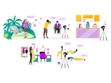 Bloggers flat vector illustrations set preview picture