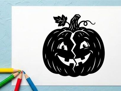 Black and White Halloween Pumpkin with Jack-o'-Lantern Face