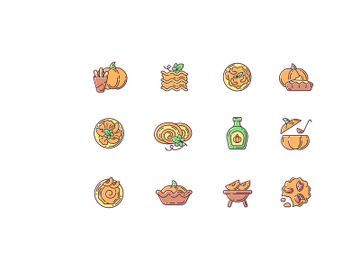 Pumpkin recipes RGB color icons set preview picture