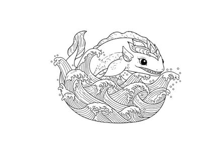 Koi fish jumping waves zen circle vector illustration flat design scalable art