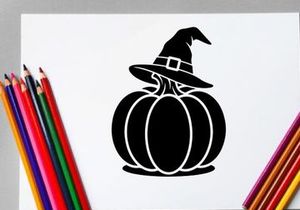 Halloween Pumpkin with Witch Hat for Fall Decor and Holiday Celebrations