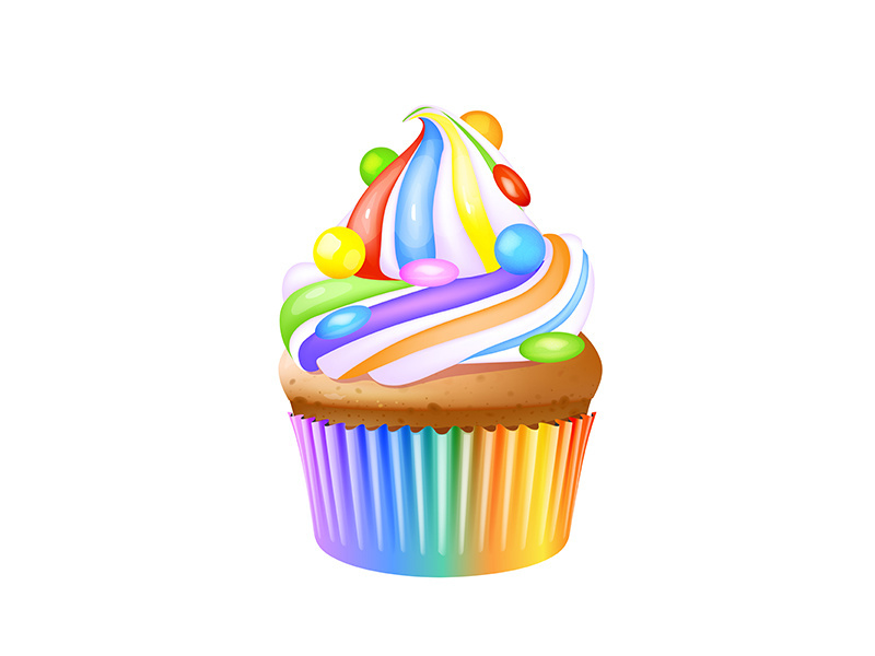 Cupcake, delicious creamy muffin realistic vector illustration