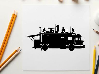 Silhouette of a large recreational vehicle with rooftop equipment