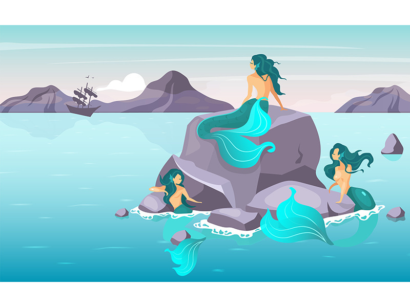 Sirens flat vector illustration