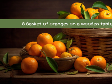 Basket of oranges on a wooden table preview picture