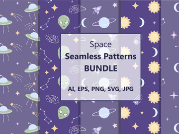 Space cartoon vector seamless patterns set preview picture