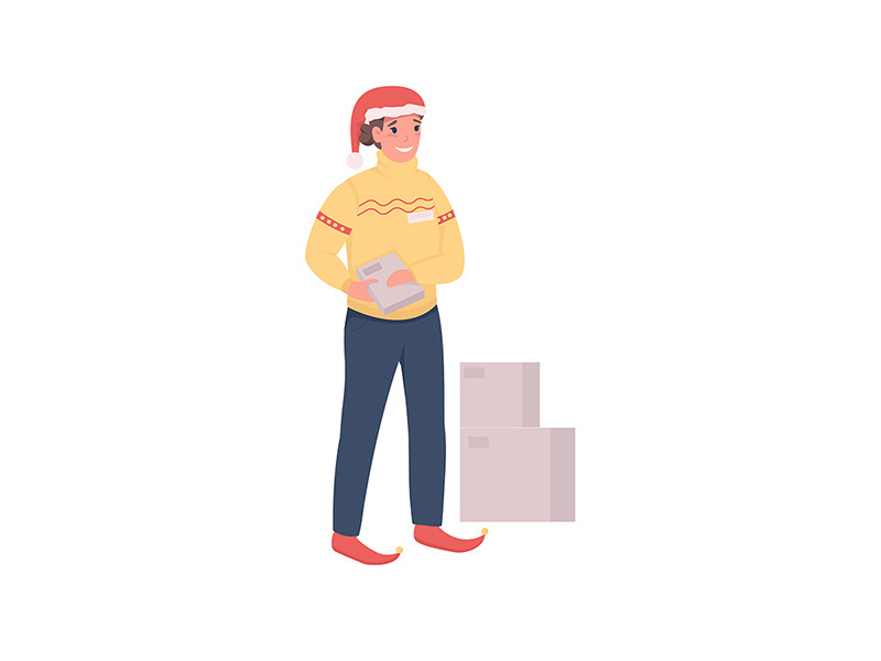 Postman on Christmas flat color vector character