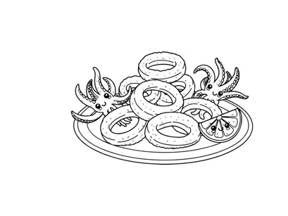 Octopus pasta bowl flat design vector illustration