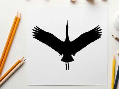 Silhouette of a bird in flight with outstretched wings and long neck