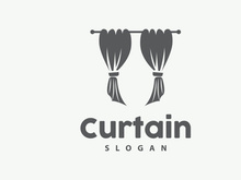 Curtain Logo, Home Interior Simple Design, Furniture Window Curtain Vector, Illustration Symbol Icon