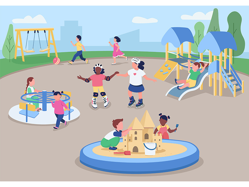 Outdoor playground flat color vector illustration