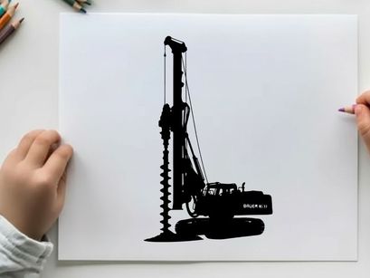 Silhouette of a large drilling machine with a long screw drill