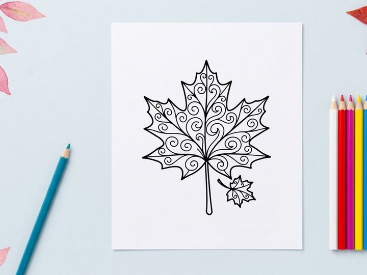 Contorno de folha de bordo decorativa para design de outono. Ilustração botânica elegante para projetos sazonais.