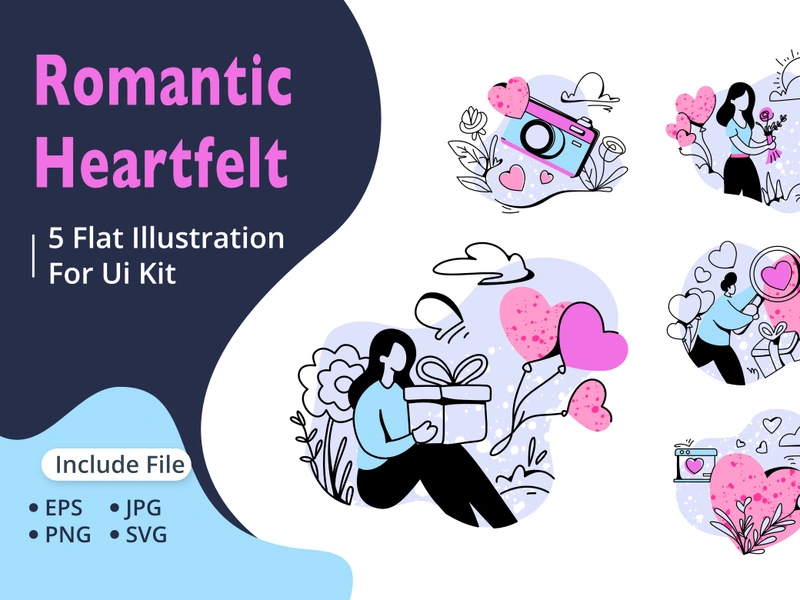 Valentine's Day Illustration Pack Romantic and Heartfelt Designs