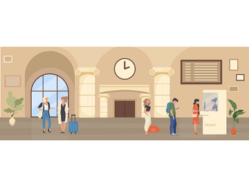Queue to ticket booth flat color vector illustration preview picture