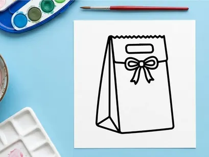 Tas hadiah belanja kosong dengan pita dekoratif. Tas kertas minimalis untuk kemasan eceran dan promosi.