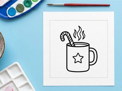 Mug cokelat panas dengan pengaduk permen tongkat dan uap untuk perayaan Natal yang meriah