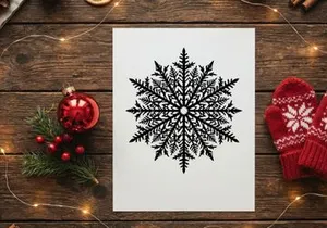 Black snowflake silhouette isolated on white background for Christmas design element