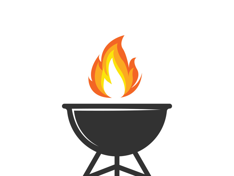 BBQ grill simple and symbol icon with smoke or steam logo vector illustration