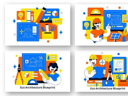 10 Eco Architecture Blueprint Illustration