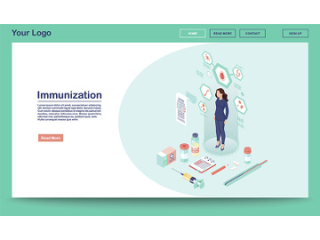Immunization webpage vector template with isometric illustration preview picture