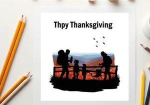 Happy thanksgiving silhouette of family watching birds fly