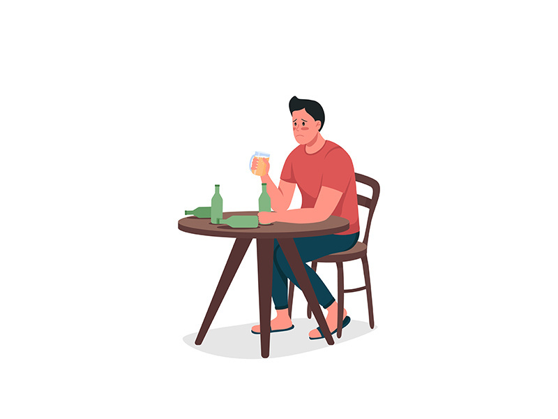 Alcoholic man flat color vector detailed character