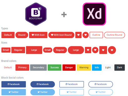 Elegant And Social Buttons Bootstrap And Adobe XD