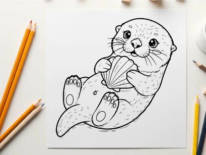 Cute otter holding fish vector illustration flat design