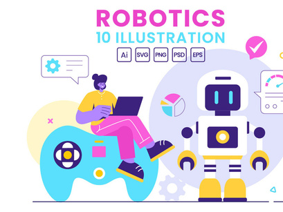 10 Robotics Vector Illustration