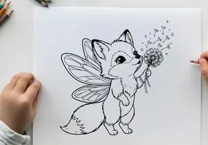 Cute fox fairy with dandelion seeds vector illustration