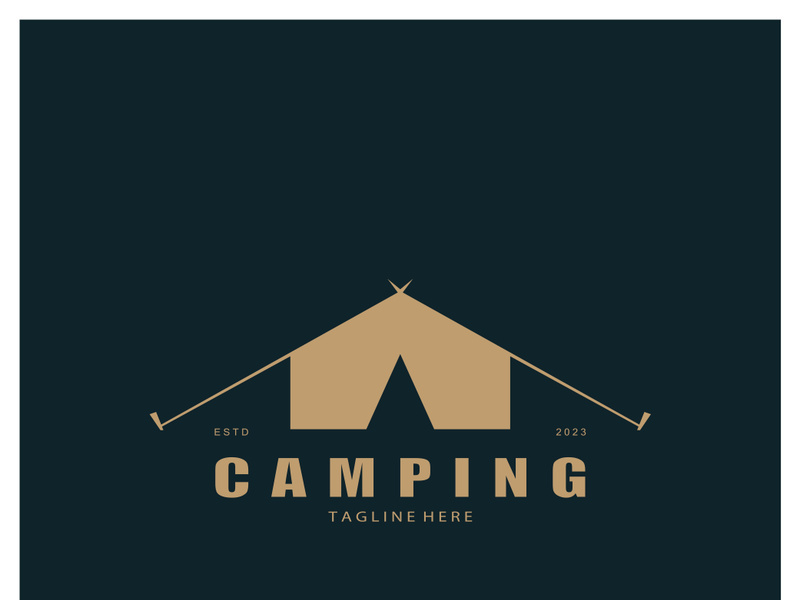 vintage and retro tent logo, camping. With tent, tree and bonfire sign. adventurers, scouts, climbers, camping equipment center