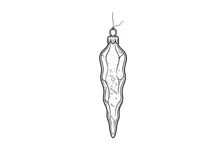 Christmas icicle ornament sketch, hand drawn festive holiday decoration isolated on white