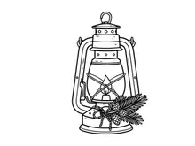 Christmas lantern line art illustration with pine branches and cones for holiday decor