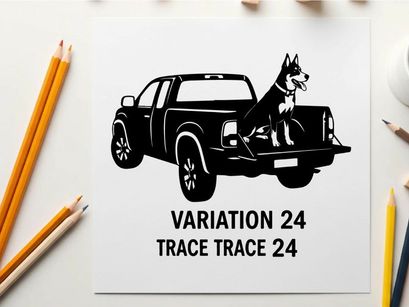 Silhouette of a dog sitting in the back of a pickup truck