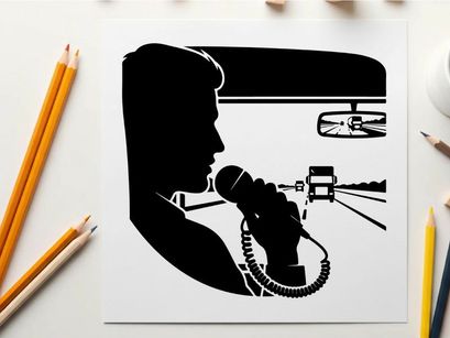 Silhouette of a man driving while on the phone