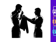 Two silhouetted men engaged in a towel exchange