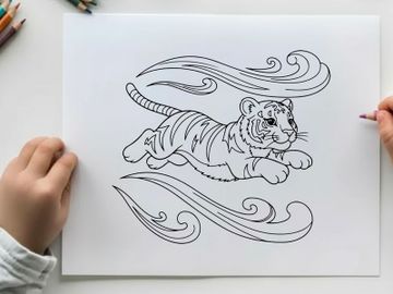 Tiger swimming in ocean waves vector illustration preview picture